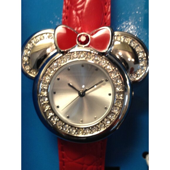 Disney Minnie Mouse Ears Watch NIB Rhinestone Red Black Bands NOS Quartz Adult - Picture 1 of 6